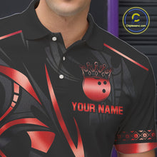 Load image into Gallery viewer, Black and Red crown Bowling ball Polo, Quarter Zip Shirts for Men Custom Bowling Team jerseys NQS10047