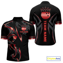 Load image into Gallery viewer, Black and Red crown Bowling ball Polo, Quarter Zip Shirts for Men Custom Bowling Team jerseys NQS10047