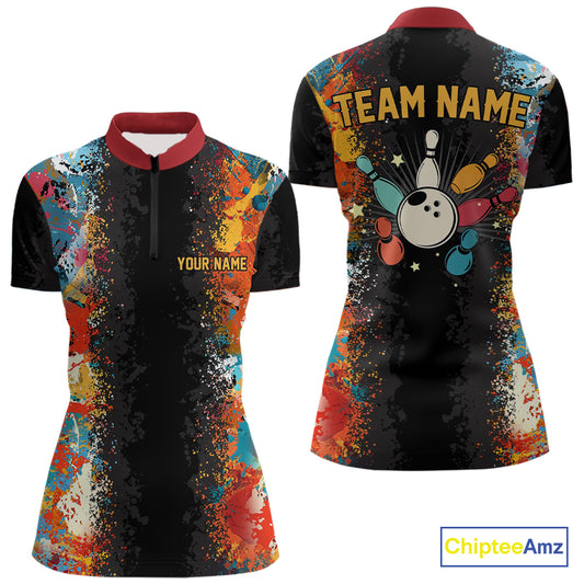 Colorful bowling jerseys Bowling Shirts for Women Custom Retro Bowling Team shirts for bowlers NQS10566