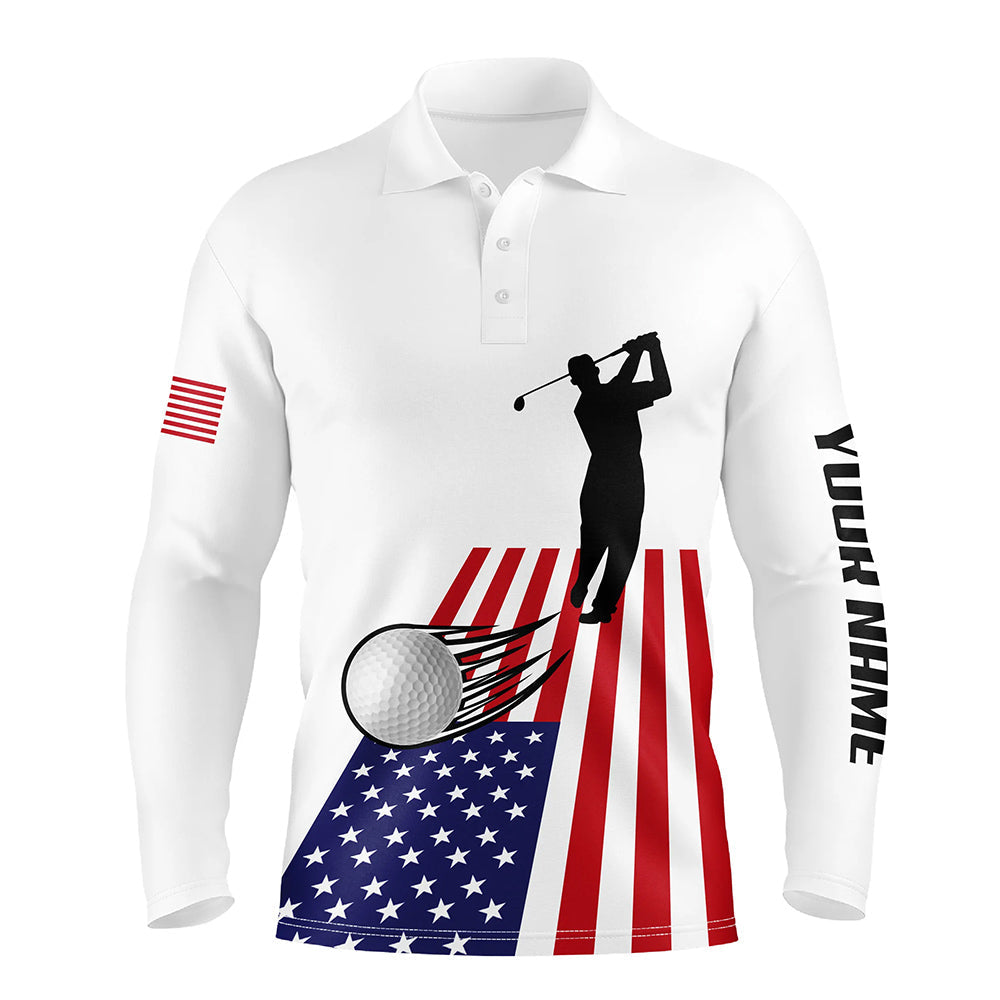 American flag Mens golf polo shirts custom name patriotic white golf shirt, patriotic mens golf wear NQS7964
