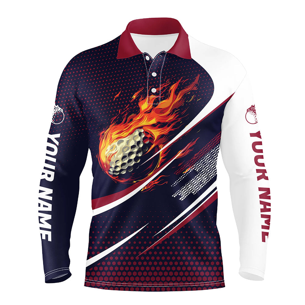 Navy and pink pattern Flame Golf ball custom Mens golf polo shirts, men's golf outfits NQS8170
