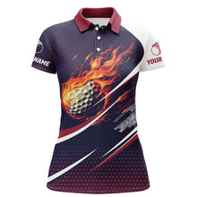Load image into Gallery viewer, Navy and pink pattern Flame Golf ball custom Womens golf polo shirts, ladies&#39;s golf outfits NQS8170