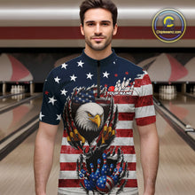 Load image into Gallery viewer, Vintage American Flag Eagle Bowling Polo, 1/4 Zip Shirt for Men Custom Patriotic Team Bowling Jersey NQS10569