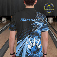 Load image into Gallery viewer, Black and Blue Bowling Polo, Quarter zip shirts For Men Custom Team Bowling Jerseys, Gift For Bowlers NQS10786