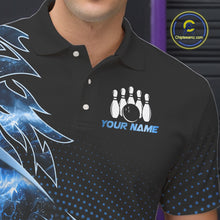 Load image into Gallery viewer, Black and Blue Bowling Polo, Quarter zip shirts For Men Custom Team Bowling Jerseys, Gift For Bowlers NQS10786