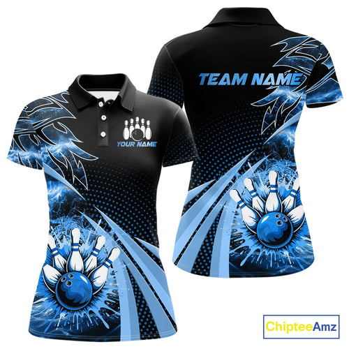 Black and Blue Bowling Polo, 1/4 zip shirts For Women Custom Team Bowling Jerseys, Gift For Bowlers NQS10786