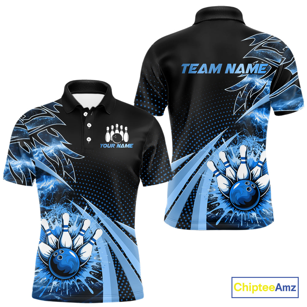 Black and Blue Bowling Polo, Quarter zip shirts For Men Custom Team Bowling Jerseys, Gift For Bowlers NQS10786