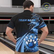 Load image into Gallery viewer, Black and Blue Bowling Polo, Quarter zip shirts For Men Custom Team Bowling Jerseys, Gift For Bowlers NQS10786