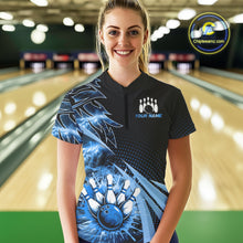 Load image into Gallery viewer, Black and Blue Bowling Polo, 1/4 zip shirts For Women Custom Team Bowling Jerseys, Gift For Bowlers NQS10786
