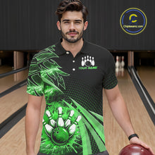 Load image into Gallery viewer, Black and Green Bowling Polo, Quarter zip shirts For Men Custom Team Bowling Jersey, Gift For Bowlers NQS10787
