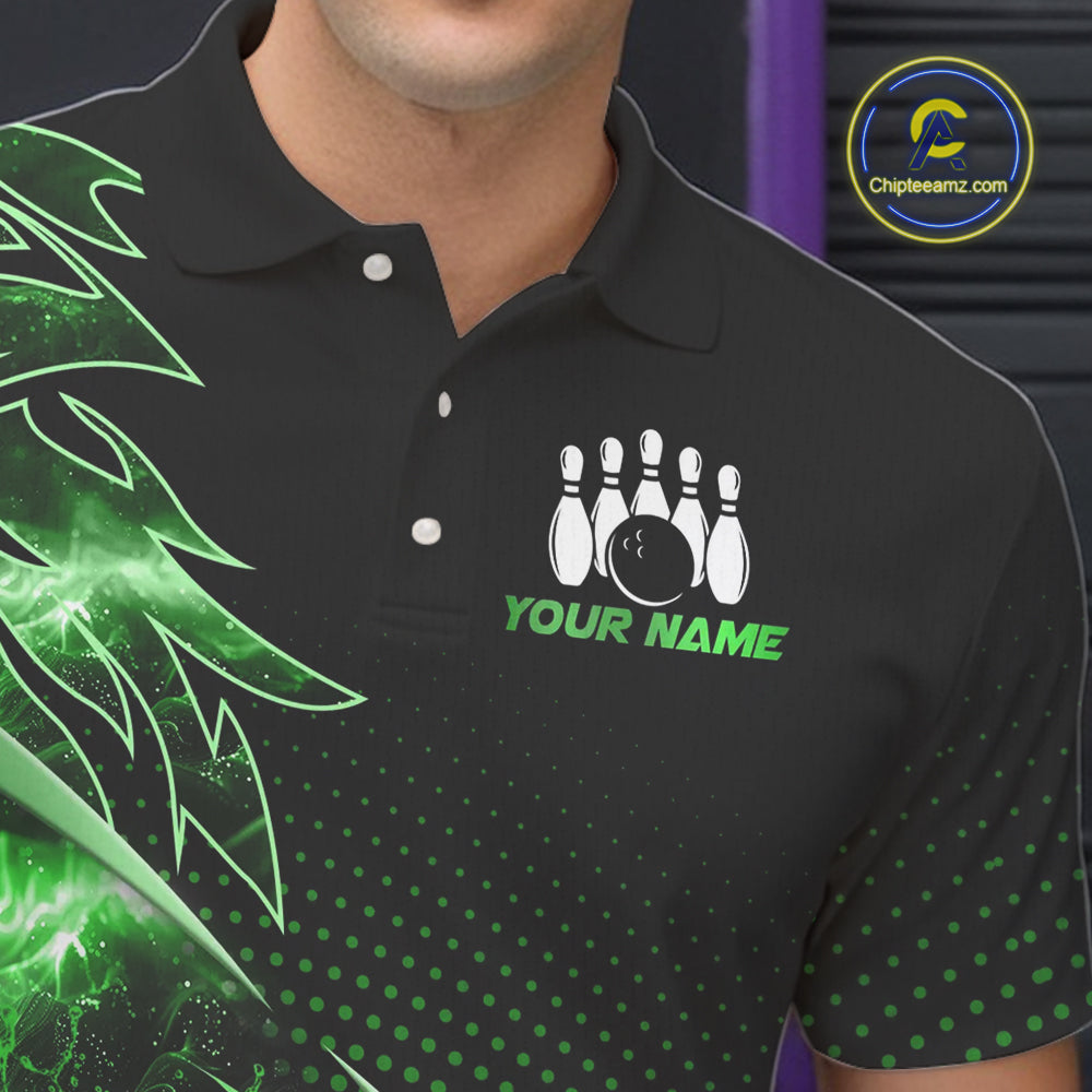 Black and Green Bowling Polo, Quarter zip shirts For Men Custom Team Bowling Jersey, Gift For Bowlers NQS10787