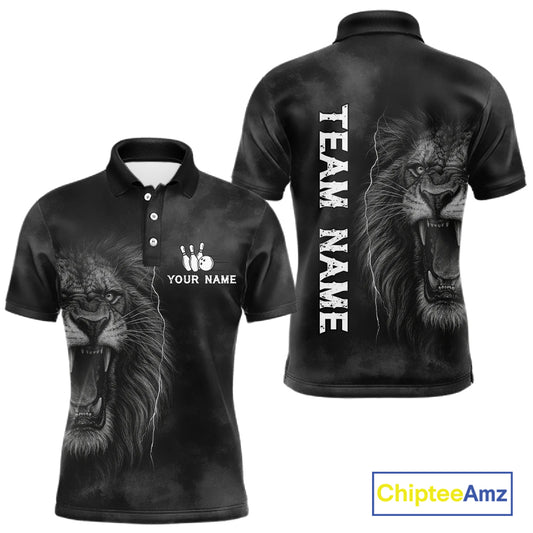 Lightning Thunder Smoke Lion Bowling Polo, 1/4 Zip Shirts For Men Custom Lion Team Bowling Jerseys NQS11162