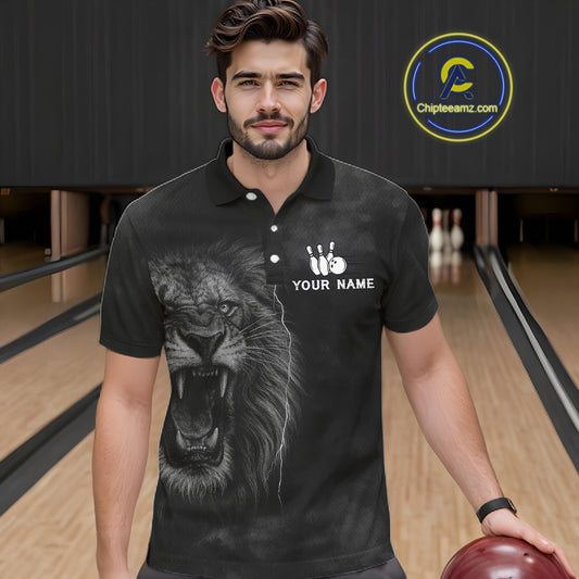 Lightning Thunder Smoke Lion Bowling Polo, 1/4 Zip Shirts For Men Custom Lion Team Bowling Jerseys NQS11162