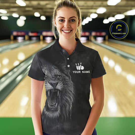 Lightning Thunder Smoke Lion Bowling Polo, 1/4 Zip Shirts For Women Custom Lion Team Bowling Jerseys NQS11162