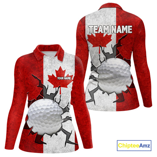 Vintage Canadian Flag broken golf ball Women Golf polo shirts Custom patriotic Golf attire For ladies NQS10050