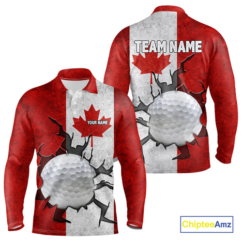 Vintage Canadian Flag broken golf ball Mens Golf polo shirts Custom patriotic Golf attire For Mens NQS10050