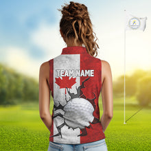 Load image into Gallery viewer, Vintage Canadian Flag broken golf ball Women Sleeveless polos Custom patriotic Ladies Golf attire NQS10050