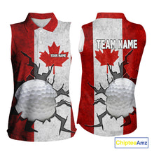Load image into Gallery viewer, Vintage Canadian Flag broken golf ball Women Sleeveless polos Custom patriotic Ladies Golf attire NQS10050