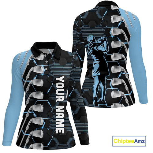 Blue and Black golf clubs Women golf polo shirts custom golf outfit ladies, personalized golf gifts NQS10212