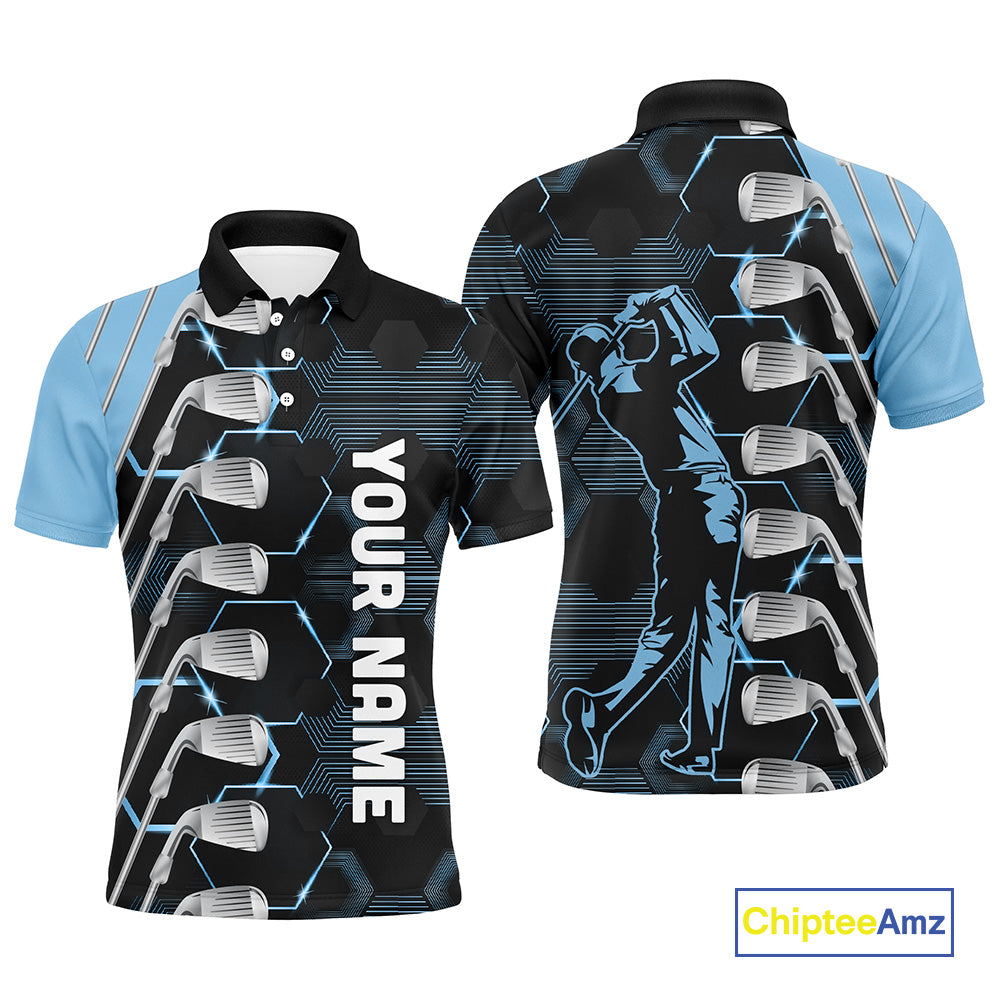 Blue and Black golf clubs Mens golf polo shirts custom name golf outfit men, personalized golf gifts NQS10212