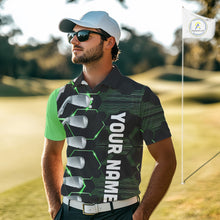 Load image into Gallery viewer, Green and Black golf clubs Mens golf polo shirts custom name golf outfit men, personalized golf gifts NQS10213