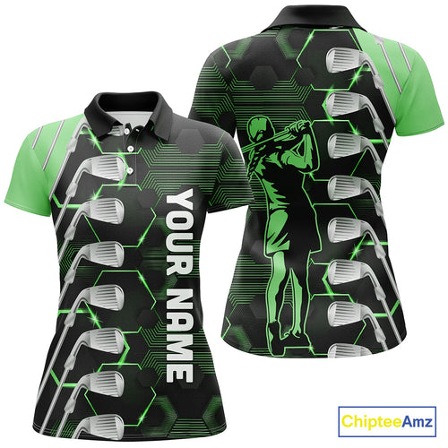 Green and Black golf clubs Women golf polo shirts custom golf outfit ladies, personalized golf gifts NQS10213