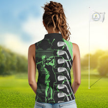 Load image into Gallery viewer, Green and Black golf clubs Women sleeveless polos custom golf outfit ladies, personalized golf gifts NQS10213