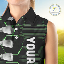 Load image into Gallery viewer, Green and Black golf clubs Women sleeveless polos custom golf outfit ladies, personalized golf gifts NQS10213