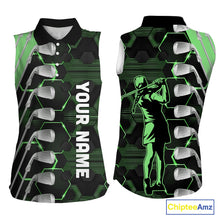 Load image into Gallery viewer, Green and Black golf clubs Women sleeveless polos custom golf outfit ladies, personalized golf gifts NQS10213