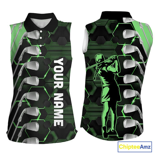Green and Black golf clubs Women sleeveless polos custom golf outfit ladies, personalized golf gifts NQS10213