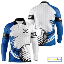 Load image into Gallery viewer, Blue &amp; white golf ball short sleeve, long sleeve golf polo shirts custom name golf gifts for men NQS10214