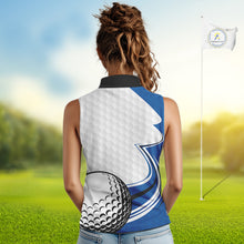 Load image into Gallery viewer, Blue &amp; white golf ball sleeveless golf polo shirts custom name golf gifts for Women NQS10214