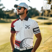 Load image into Gallery viewer, Red &amp; white golf ball short sleeve, long sleeve golf polo shirts custom name golf gifts for men NQS10215