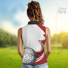 Load image into Gallery viewer, Red &amp; white golf ball sleeveless golf polo shirts custom name golf gifts for Women NQS10215