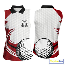 Load image into Gallery viewer, Red &amp; white golf ball sleeveless golf polo shirts custom name golf gifts for Women NQS10215