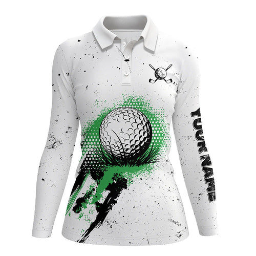 White Grunge Pattern Women golf polo shirts custom vintage green golf attire for ladies, golfer gifts NQS8399