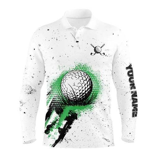 White Grunge Pattern Men golf polo shirts custom vintage green golf attire for men, golfer gifts NQS8399