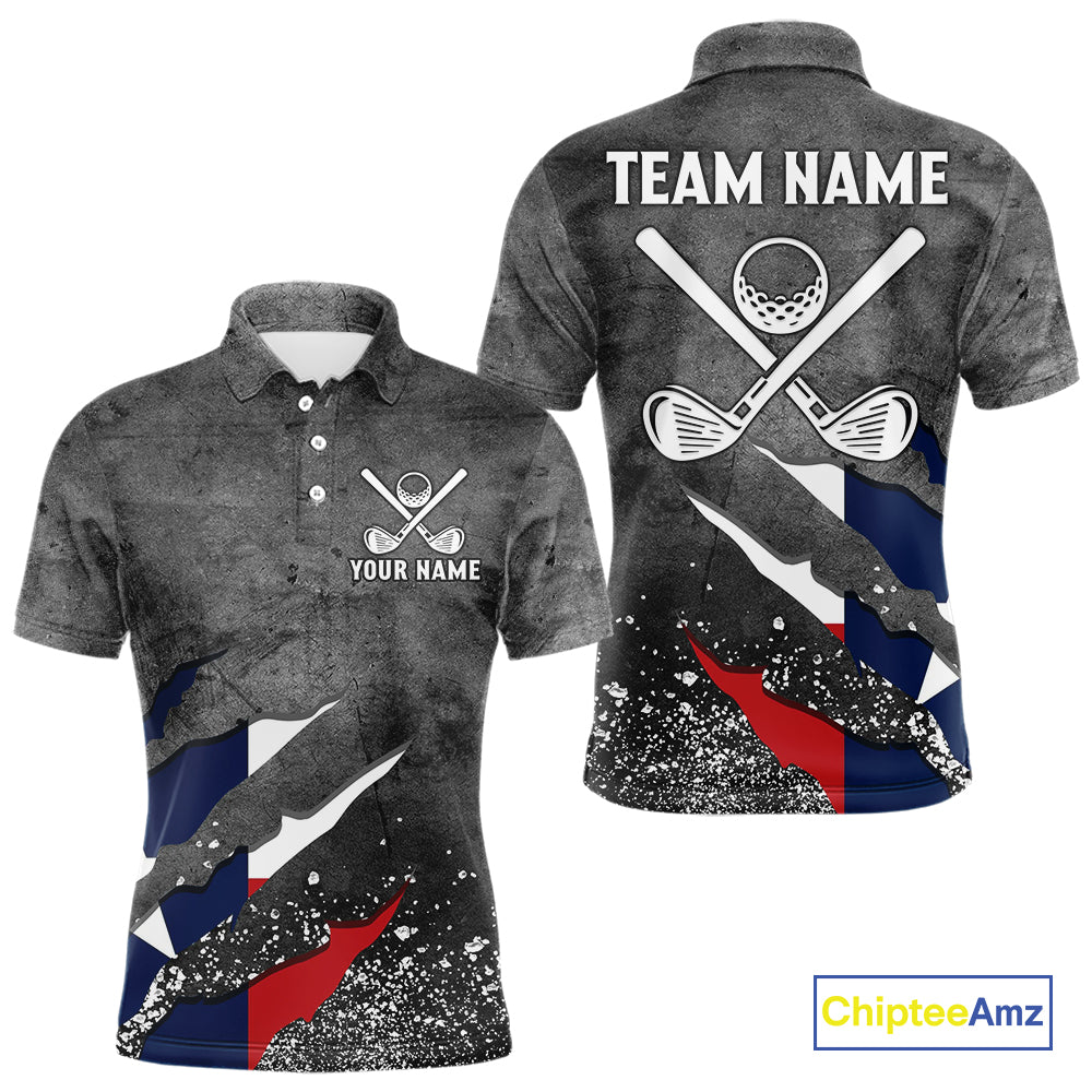 Gray Grunge Texas Flag Mens golf polo shirts Custom patriotic Golf attire for men NQS10580