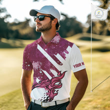 Load image into Gallery viewer, Pink and white golf ball flame Men golf polo shirts custom team golf shirts, mens golf clothing NQS10977