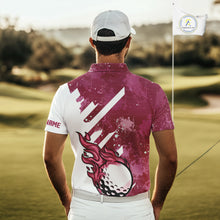 Load image into Gallery viewer, Pink and white golf ball flame Men golf polo shirts custom team golf shirts, mens golf clothing NQS10977