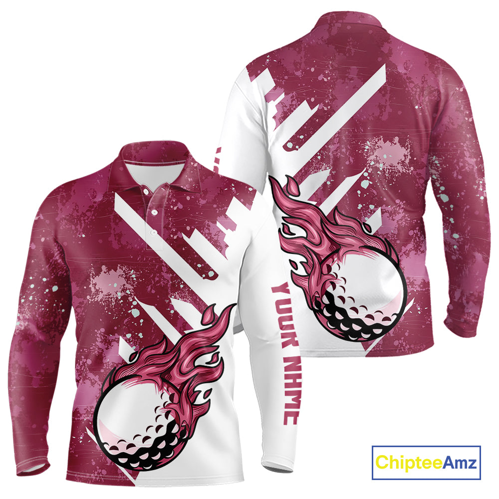 Pink and white golf ball flame Men golf polo shirts custom team golf shirts, mens golf clothing NQS10977