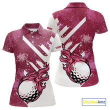 Load image into Gallery viewer, Pink and white golf ball flame Women golf polo shirts custom team golf shirts, ladies golf clothing NQS10977