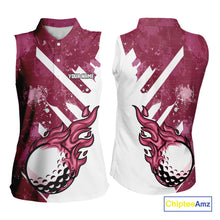 Load image into Gallery viewer, Pink &amp; white golf ball flame Women Sleeveless Polo Shirt custom team golf shirt, ladies golf clothing NQS10977