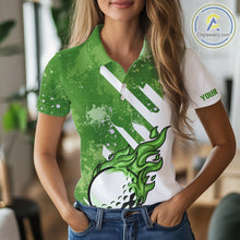 Load image into Gallery viewer, Green and white golf ball flame Women golf polo shirts custom team golf shirts, ladies golf clothing NQS10978