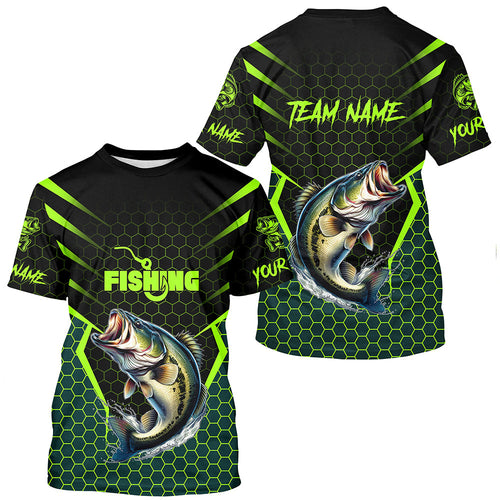 Black and Green Largemouth Bass Fishing Custom team name UV protection long sleeves fishing shirts NQS9311