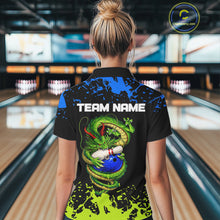 Load image into Gallery viewer, Personalized Black, Blue and Green Dragon Bowling Shirts For Women, Dragon Bowling Team Shirts NQS11578