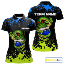 Load image into Gallery viewer, Personalized Black, Blue and Green Dragon Bowling Shirts For Women, Dragon Bowling Team Shirts NQS11578