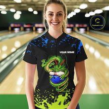 Load image into Gallery viewer, Personalized Black, Blue and Green Dragon Bowling Shirts For Women, Dragon Bowling Team Shirts NQS11578