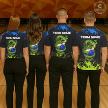 Load image into Gallery viewer, Personalized Black, Blue and Green Dragon Bowling Shirts For Women, Dragon Bowling Team Shirts NQS11578