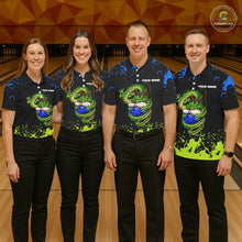Load image into Gallery viewer, Personalized Black, Blue and Green Dragon Bowling Shirts For Women, Dragon Bowling Team Shirts NQS11578